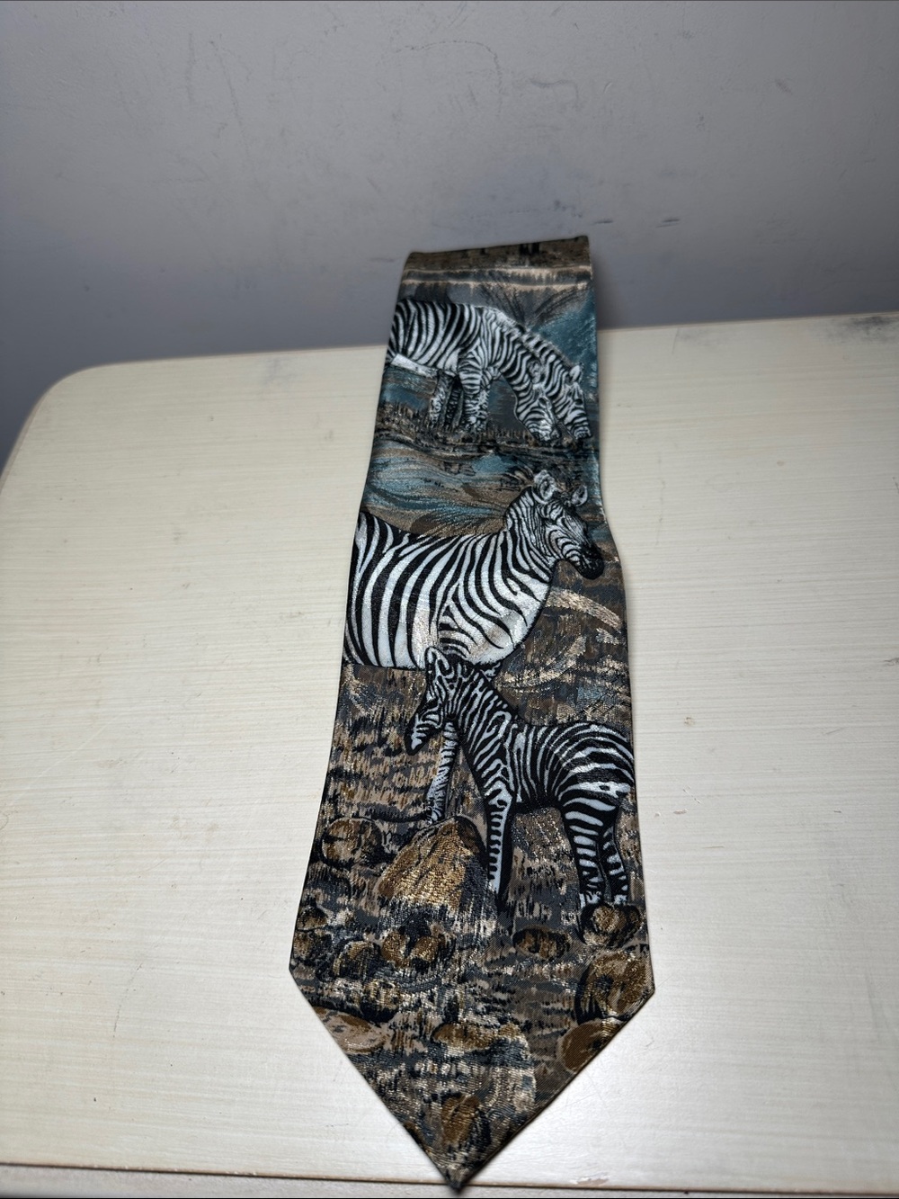 Lost Kingdom Zebra Print Men's Tie in Black, White and Brown